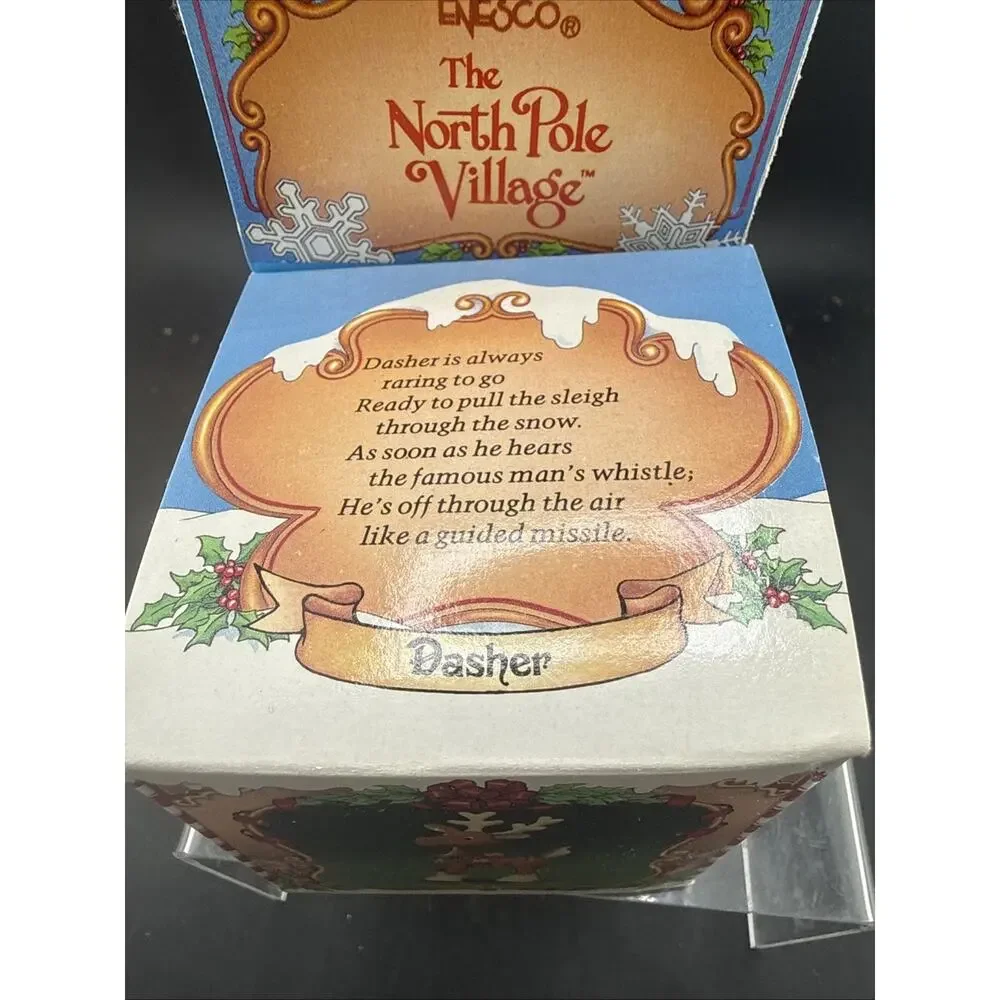 Vintage Enesco North Pole Village Dasher Reindeer Figurine 1986 New Old Stock